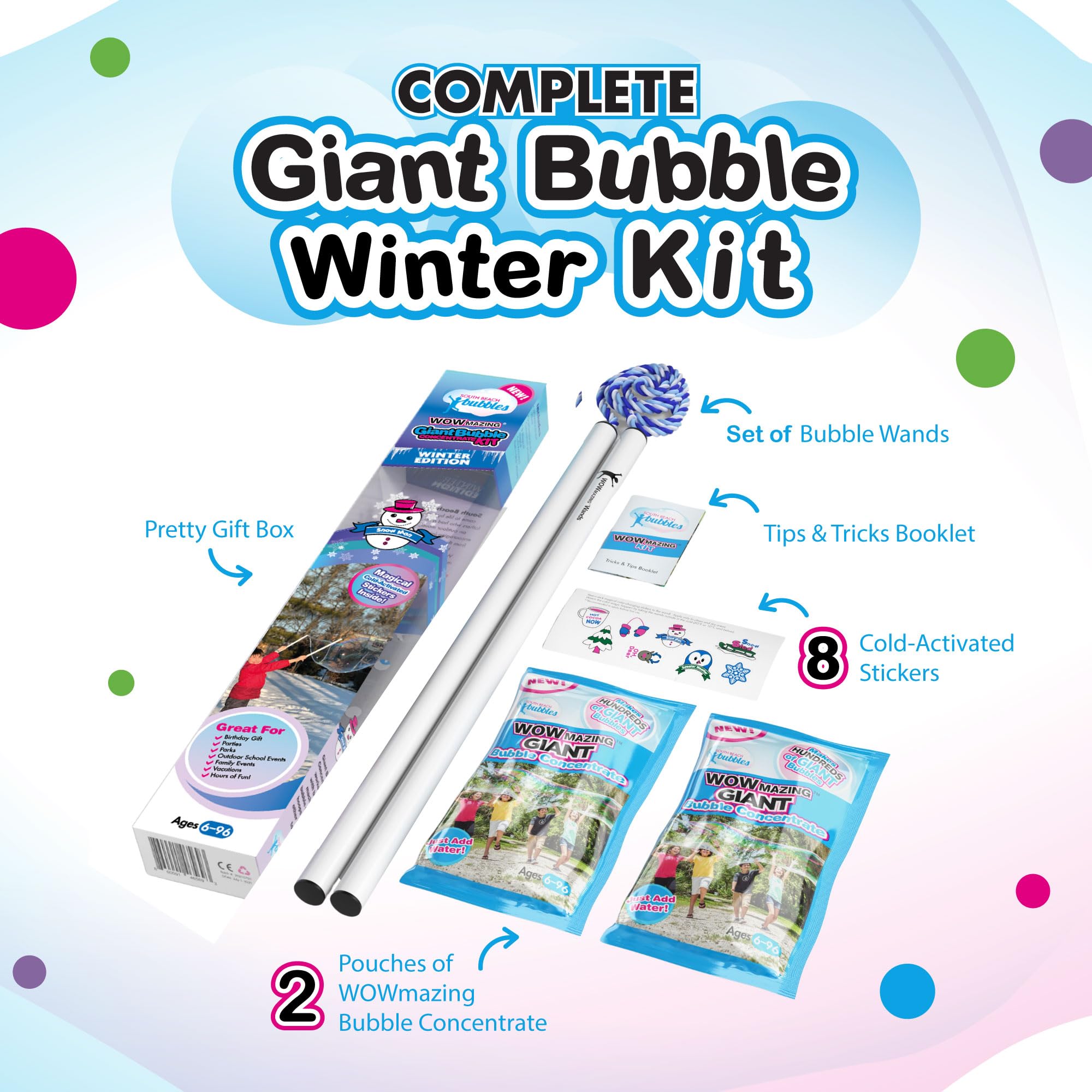WOWMAZING eight cold-activated stickers trigger winter designs on bubbles.
