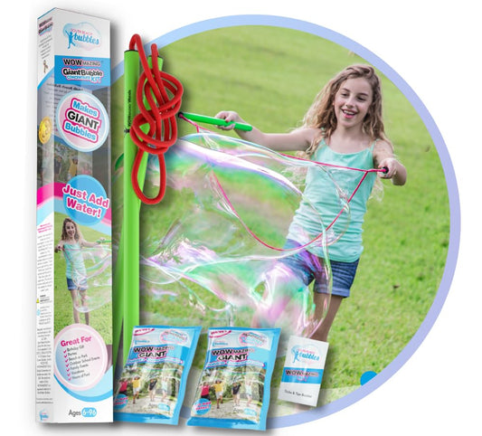 WOWMAZING giant bubble wand in action for impressive outdoor bubbles.