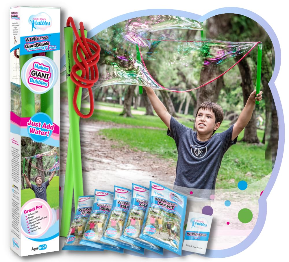 WOWMAZING Giant Bubbles Kit Plus with large wand ready for backyard fun