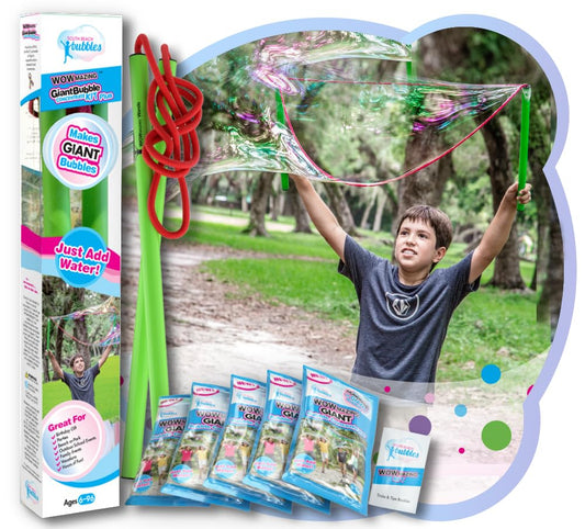 WOWMAZING Giant Bubbles Kit Plus with large wand ready for backyard fun