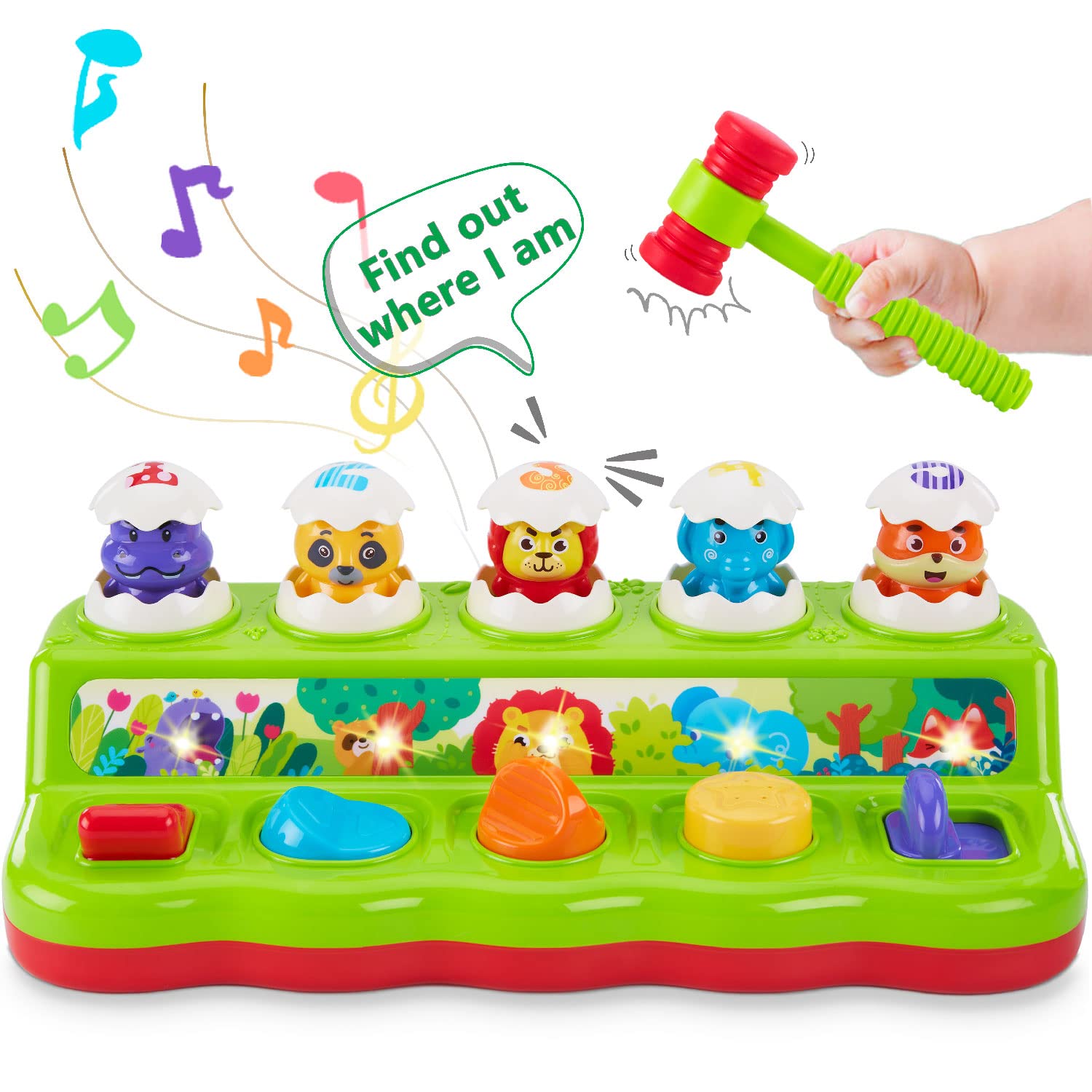 WOWOHAGE pop-up pals egg press engages toddlers in cause-and-effect play boosting fine motor skills.