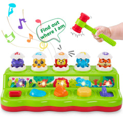 WOWOHAGE pop-up pals egg press engages toddlers in cause-and-effect play boosting fine motor skills.