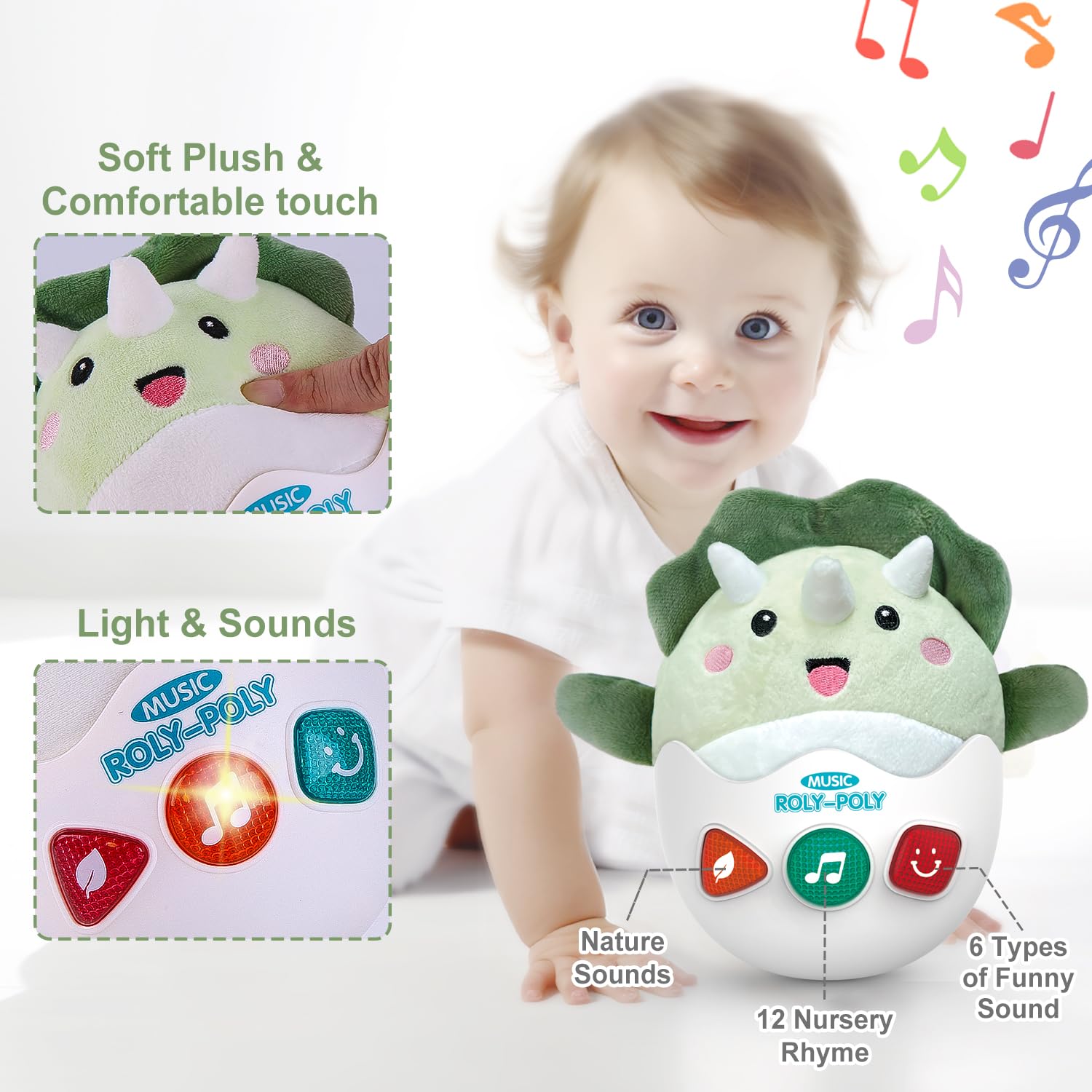 WOWOHAGE tummy-time roly-poly toy stays upright during exploration