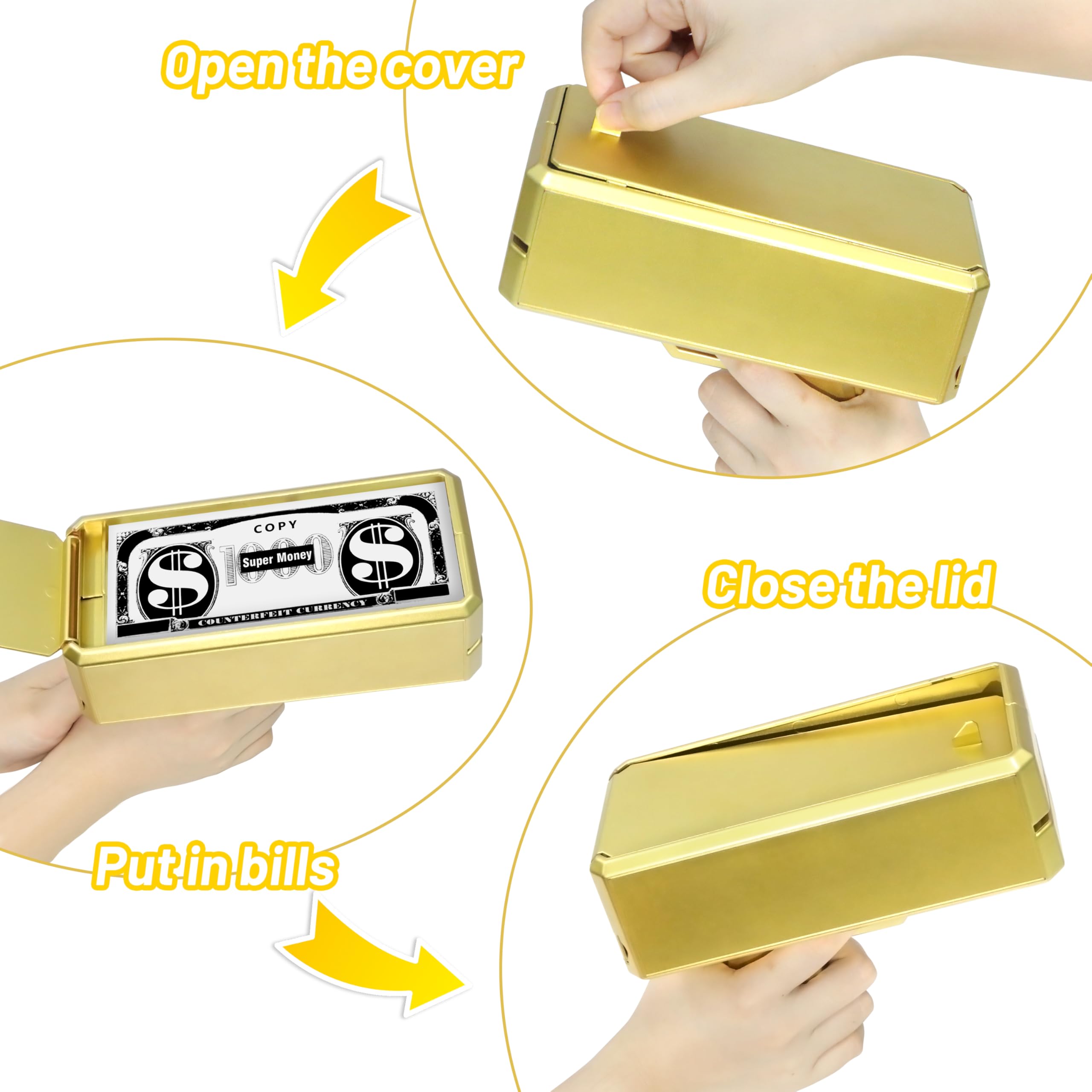 Wowok Money Gun side view in gold showing bold party prop.