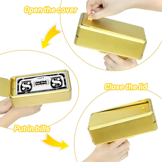 Wowok Money Gun side view in gold showing bold party prop.