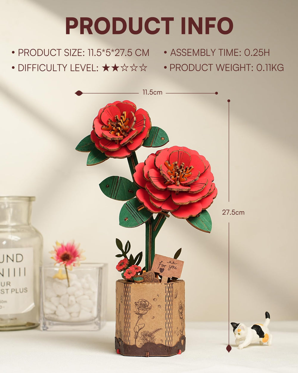 Wowood 3D flower model kit for adults with detailed petals