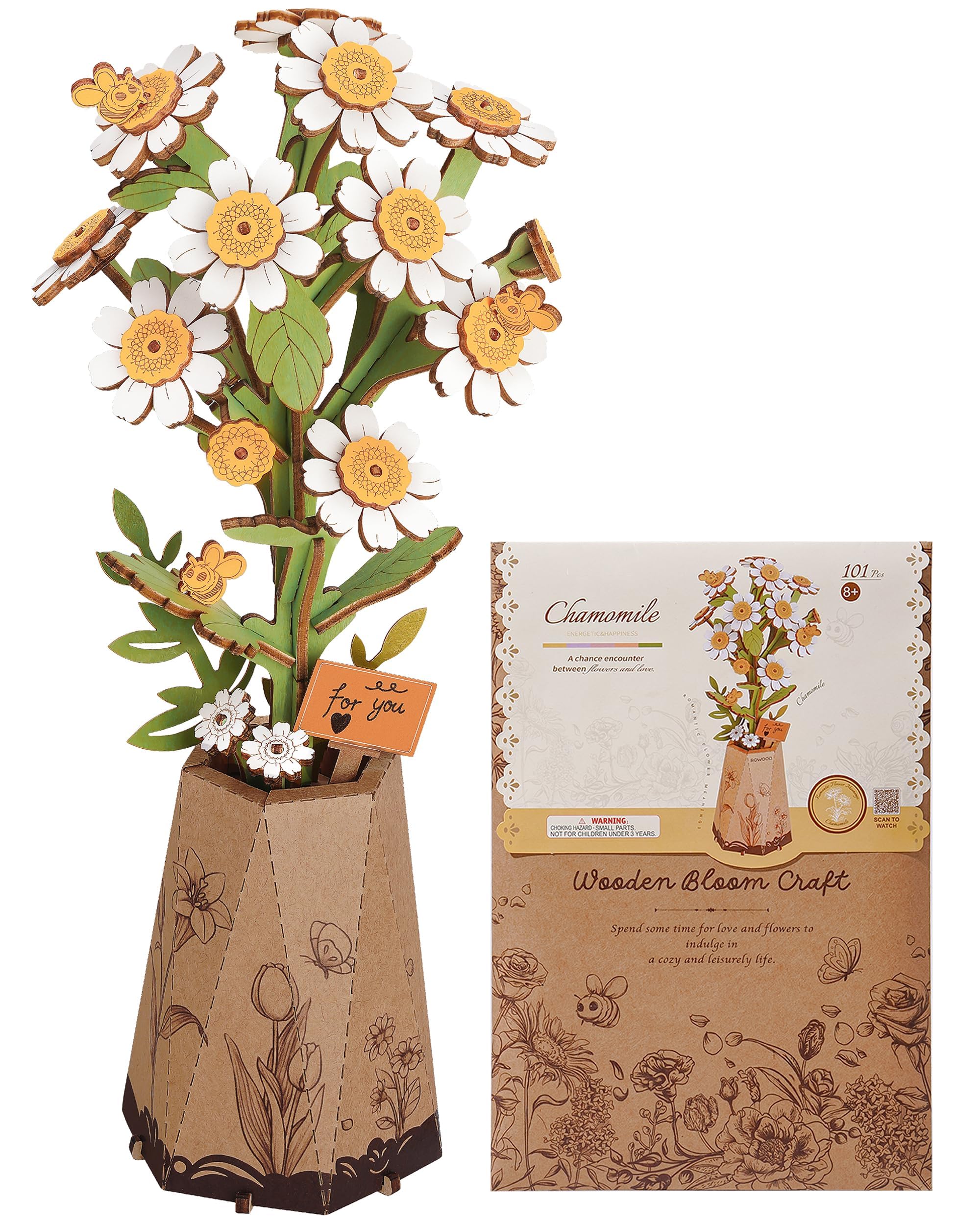 Wowood Chamomile 3D puzzle front view promotes focused building and elegant home display