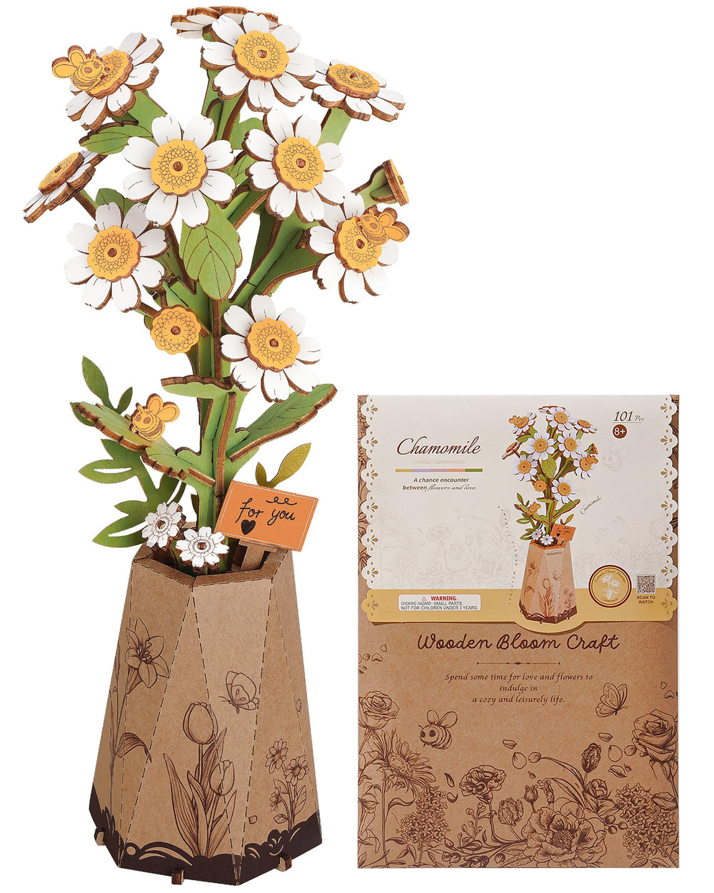 Wowood Chamomile 3D puzzle front view promotes focused building and elegant home display