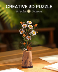 Wowood Chamomile 3D puzzle side angle shows intricate wooden petals for a calming project