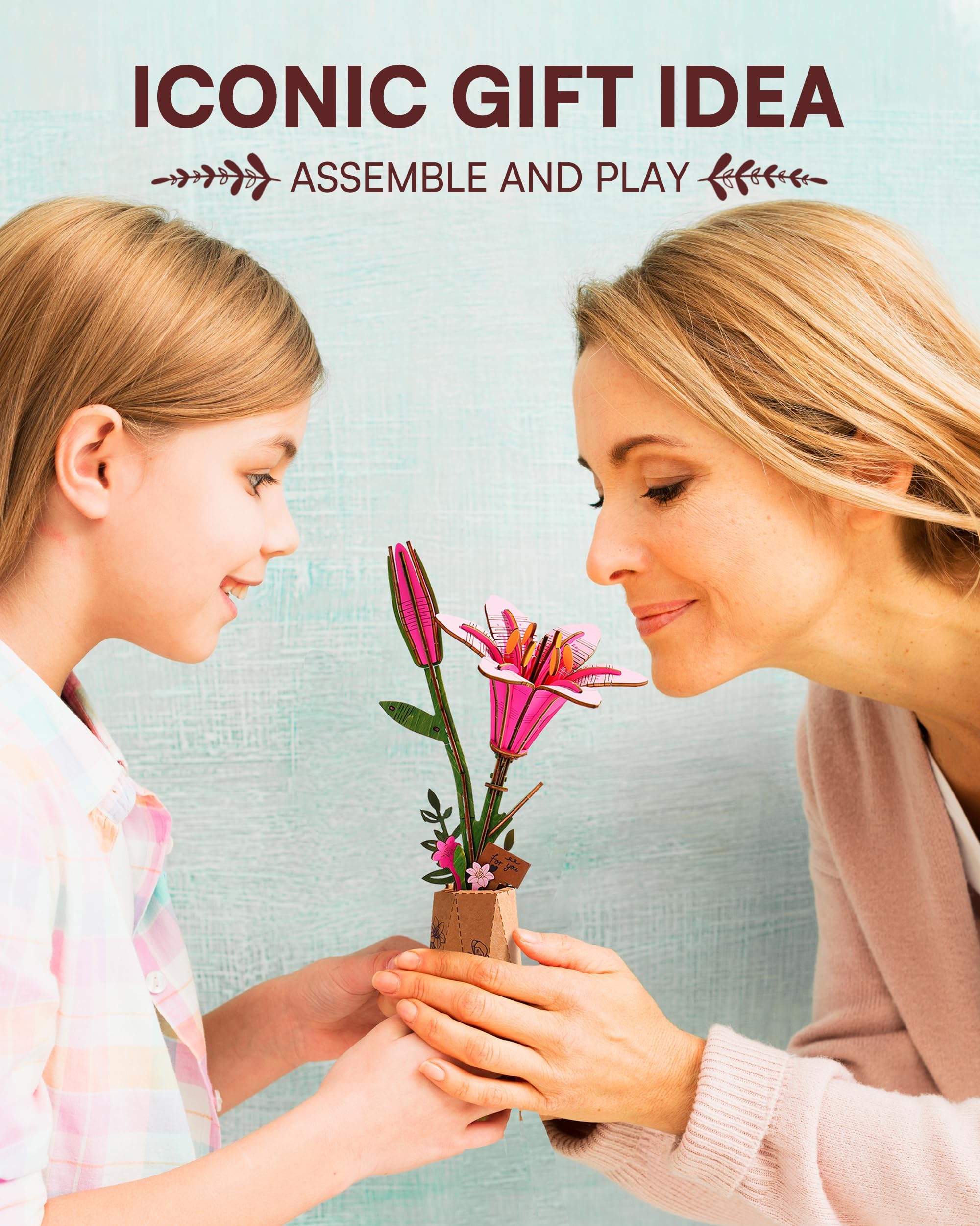 Wowood Pink Lily close-up - smooth edges and natural wood texture for tactile delight.