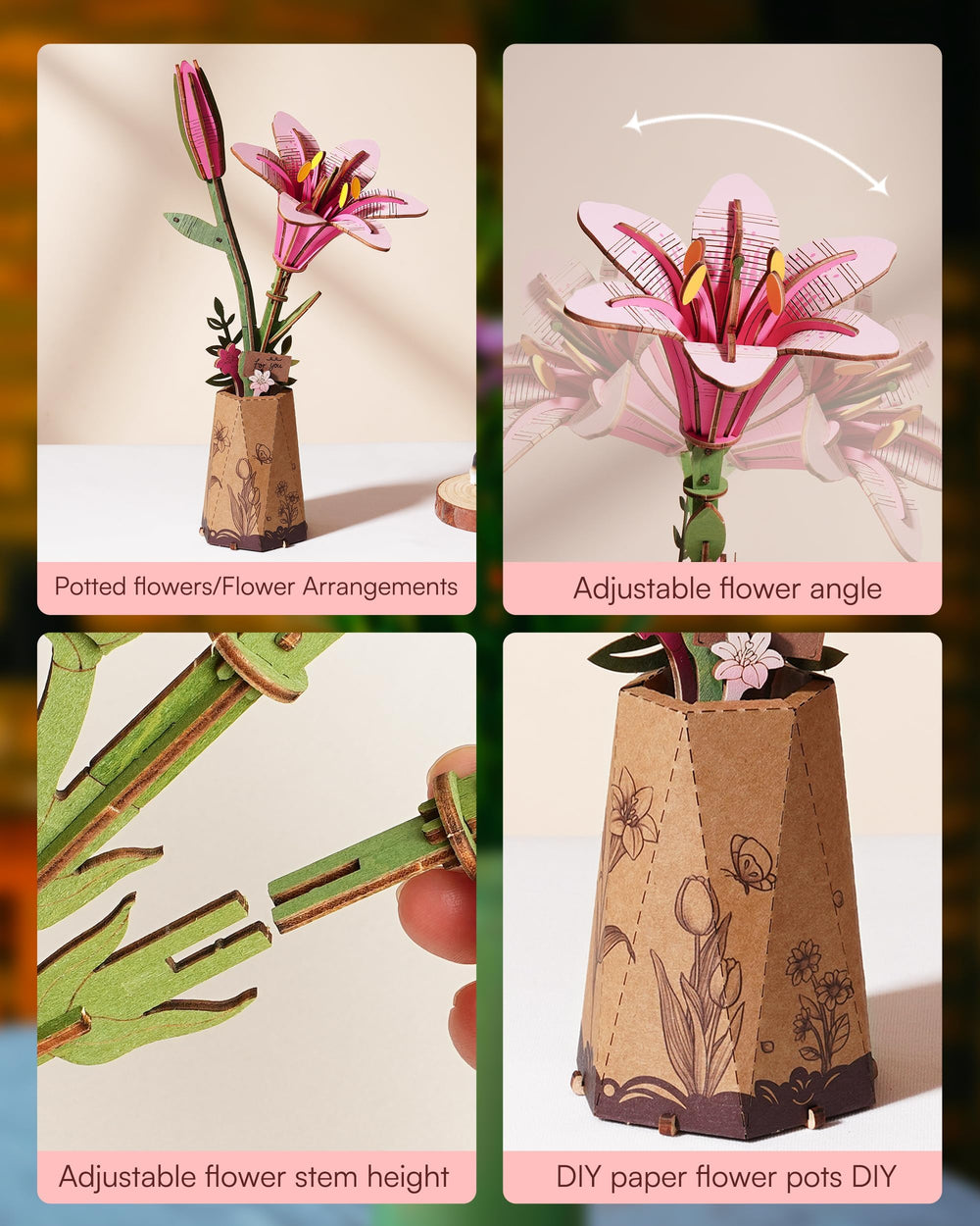 Wowood Pink Lily diorama - nature-inspired art with calm focus.