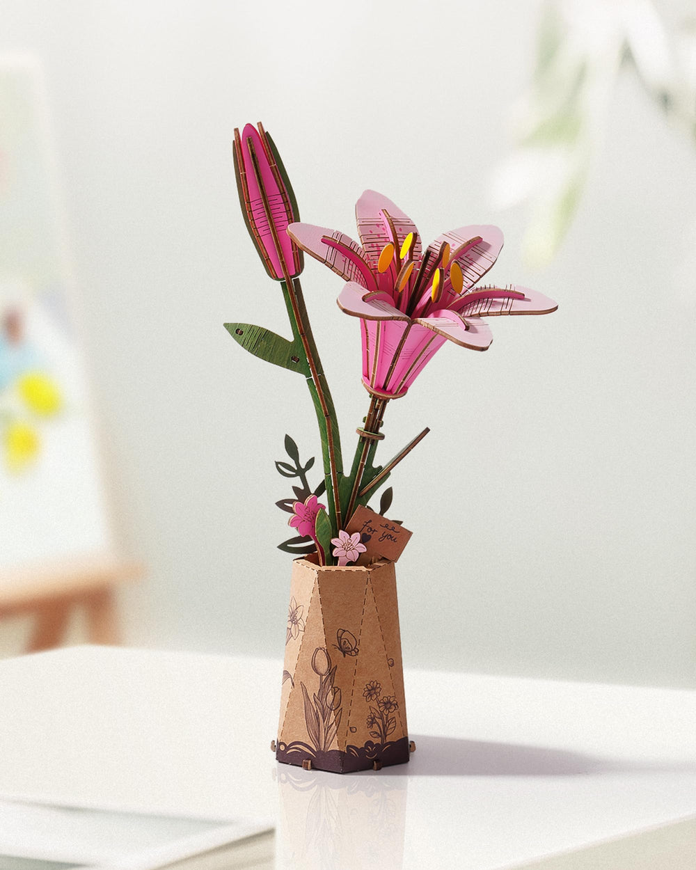 Wowood Pink Lily puzzle display - ready to decorate your home or office.