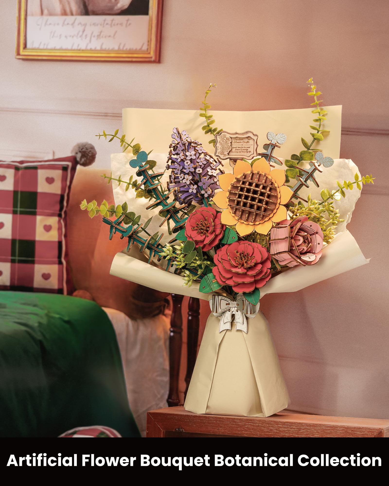 Wowood pink rose 3D puzzle petal texture for refined display.