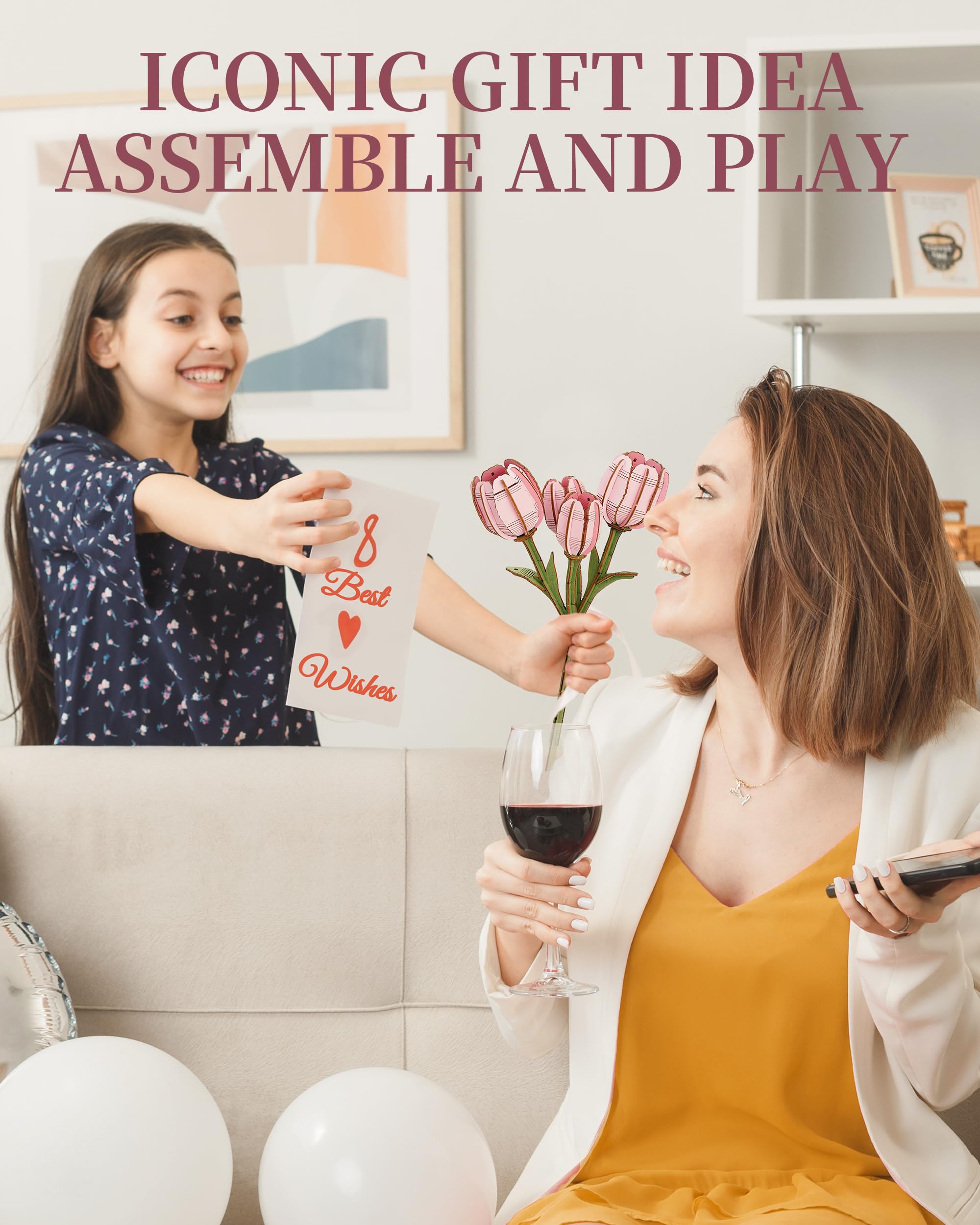 Wowood pink tulip building project—reusable pieces for display