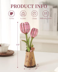 Wowood pink tulip 3D flower kit adds elegant decor to any space