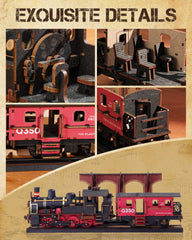 Wowood Premium wood Steam Train piece emphasizes durable construction for long-lasting display.
