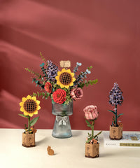 Wowood red camellia 3D puzzle stem detail for accurate assembly.