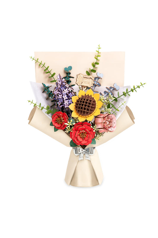 Wowood sunflower 3D puzzle bouquet with vibrant petals for decorative display.