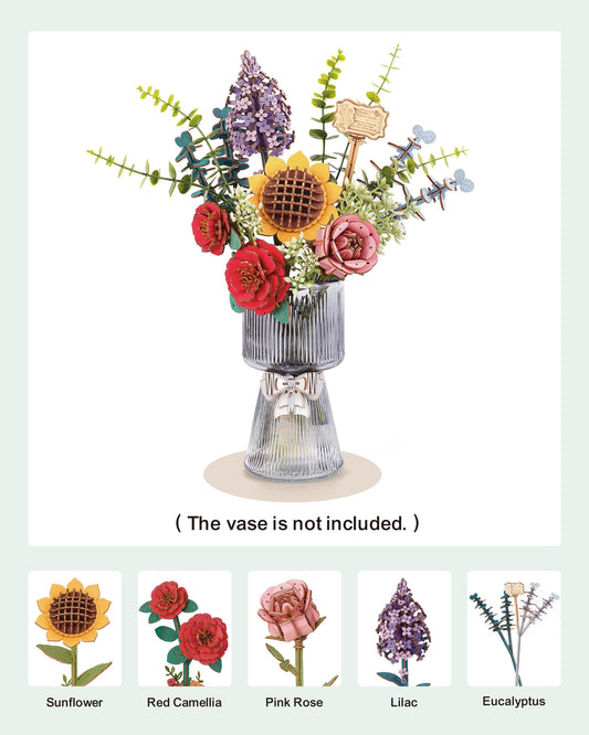 Wowood sunflower 3D puzzle stem close-up for lifelike finishing.