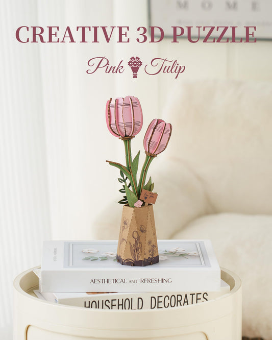 Wowood wooden pink tulip bloom for home decor and creative display