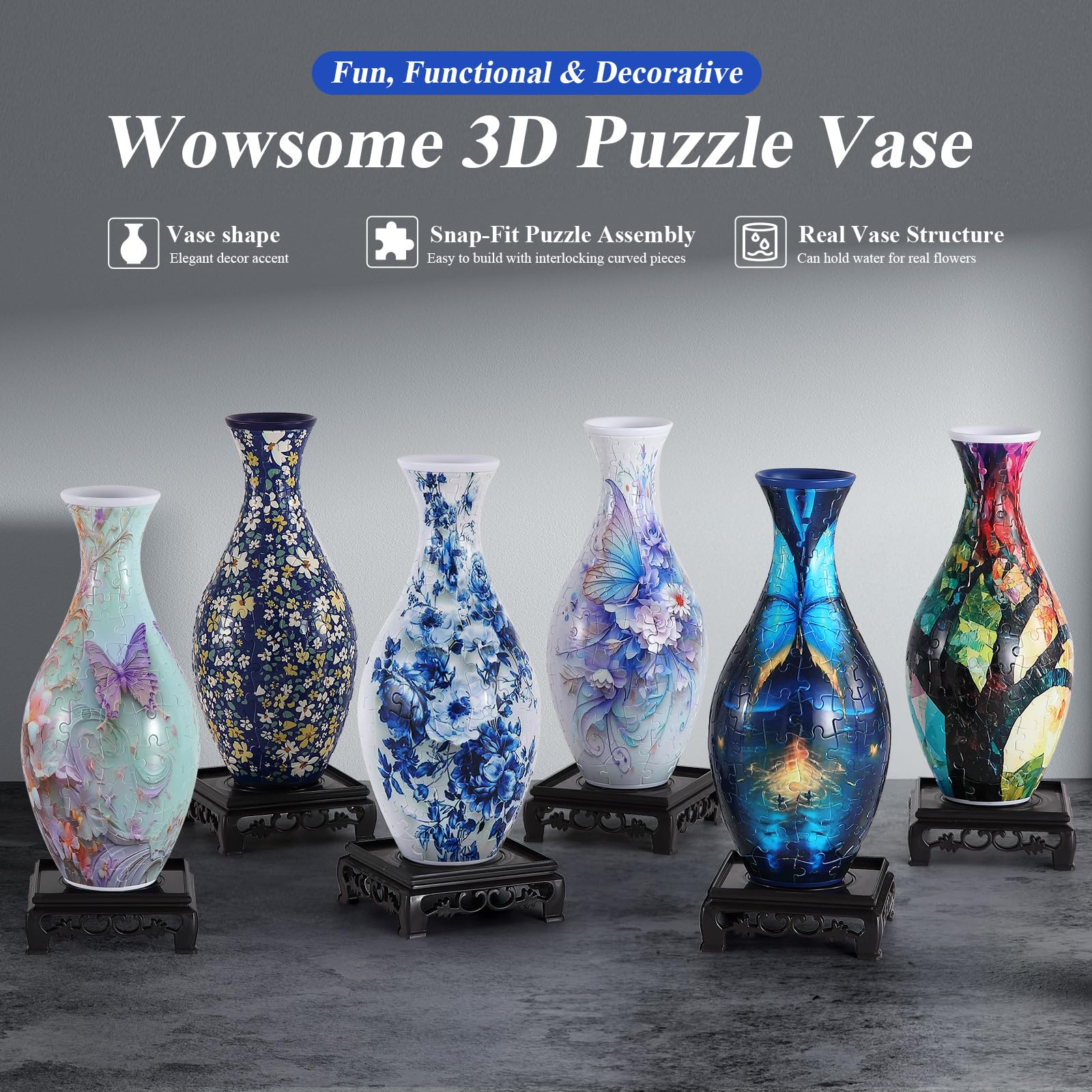 Wowsome puzzle vase with stable base keeps tabletops secure