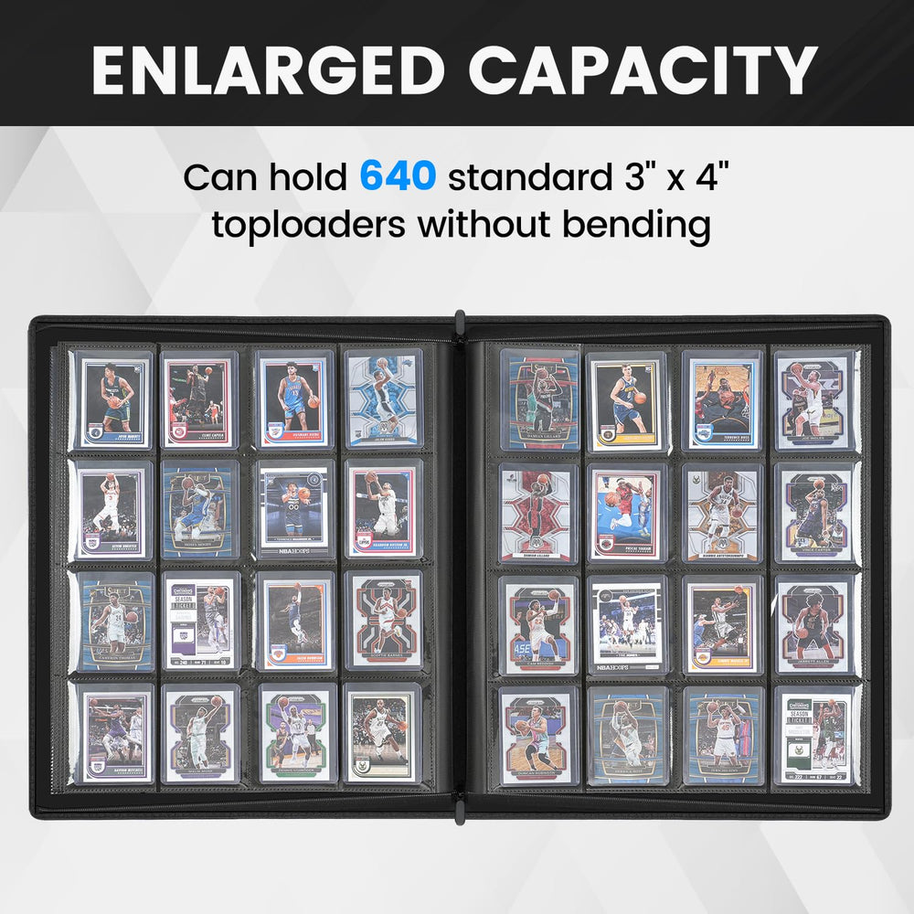 WPGEAR binder open pages showing clear card sleeves