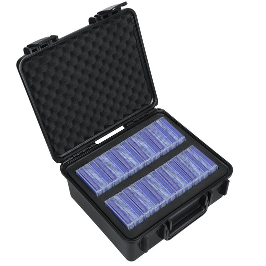 WPGEAR waterproof top-loader storage box holds 3x4 toploaders securely during travel