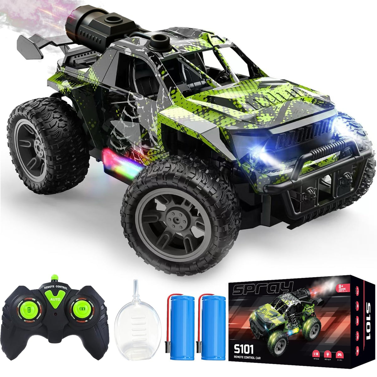 WRTWRT 1:18 RC Monster Truck graffiti design for outdoor play.