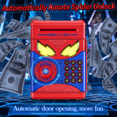 Wrystte Spider Piggy Bank door action demonstrates fingerprint security in a playful way.
