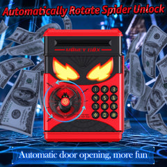 Wrystte Spider Piggy Bank eye lighting highlights feedback during deposits.