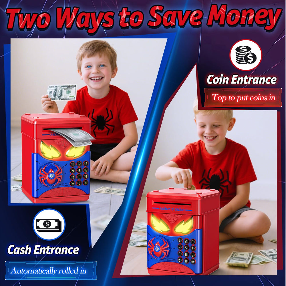 Wrystte Spider Piggy Bank blue design adds playful decor.