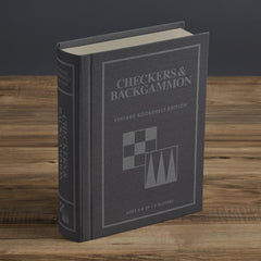 WS Game Company Checkers and Backgammon box on shelf, elegant storage.