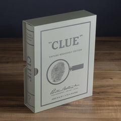 WS Game Company Clue Vintage Bookshelf Edition linen fabric case adds elegant storage.