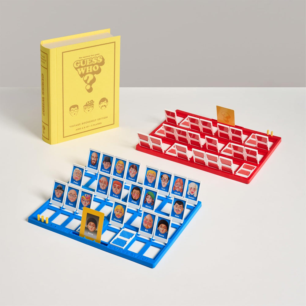 WS Game Company Guess Who? Slipcase with linen wrap, protective storage for travel games.