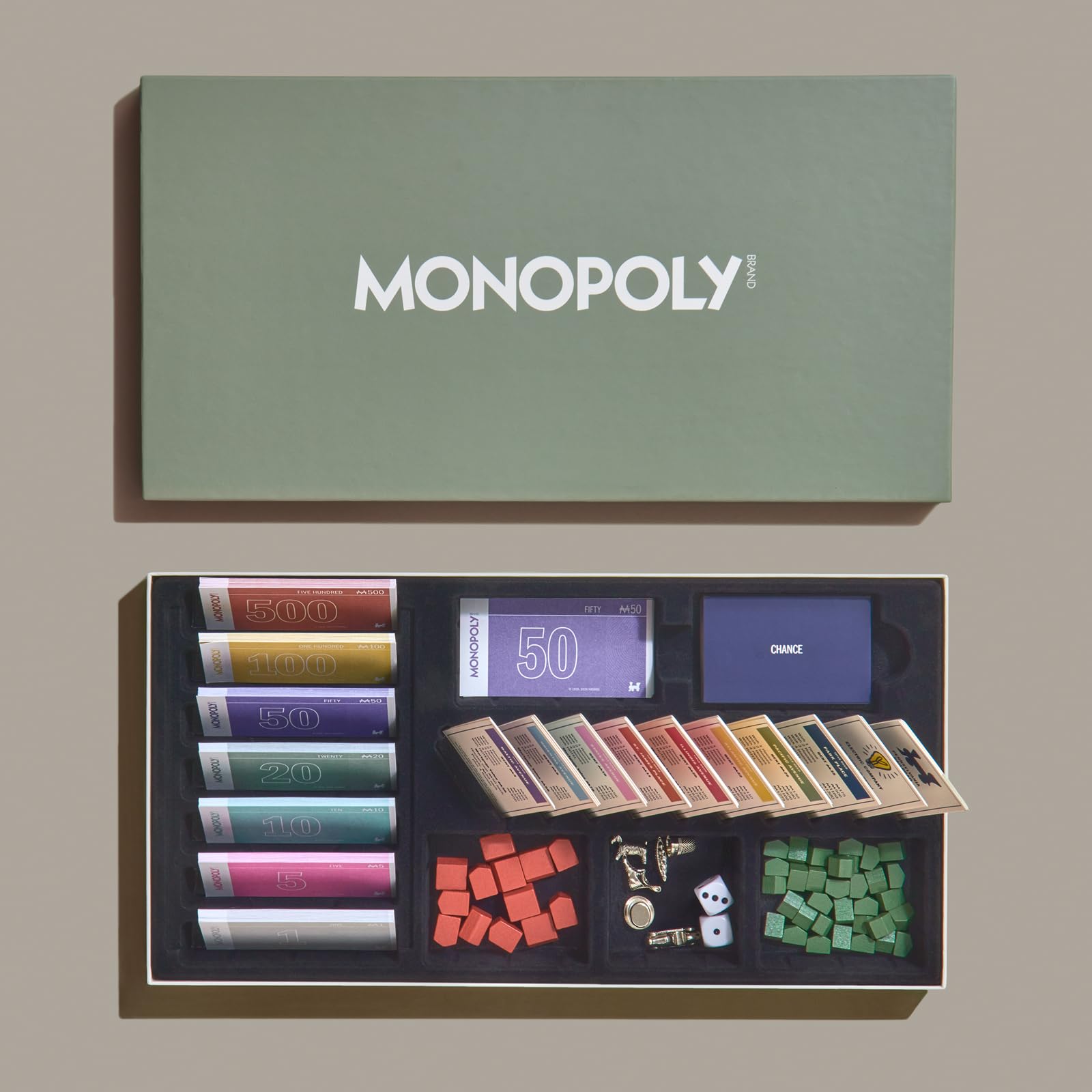 WS Game Company Monopoly Grand custom deeds and cards elevate the board's aesthetic.