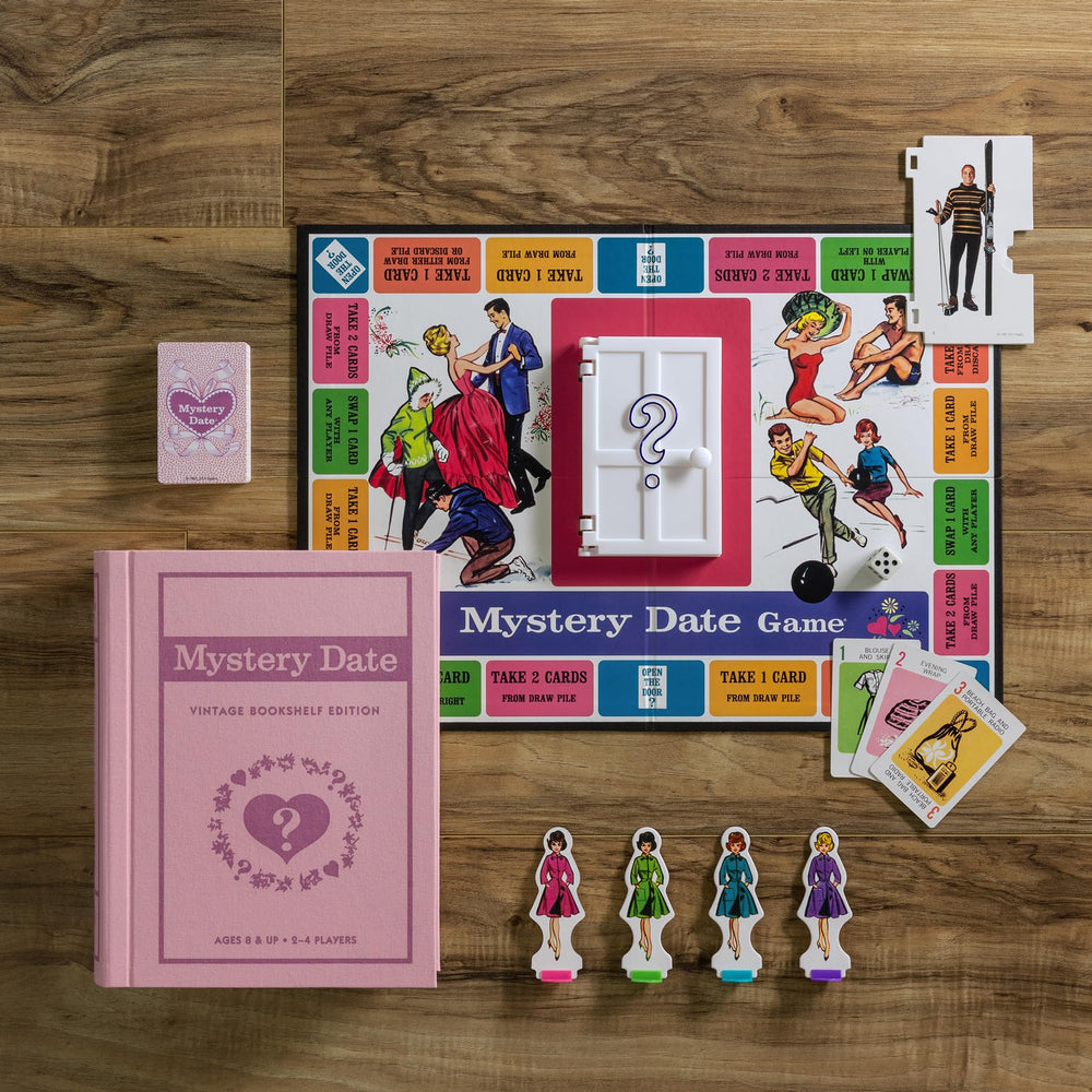 WS Game Company Mystery Date cards highlight 1960s fashion for nostalgic play.