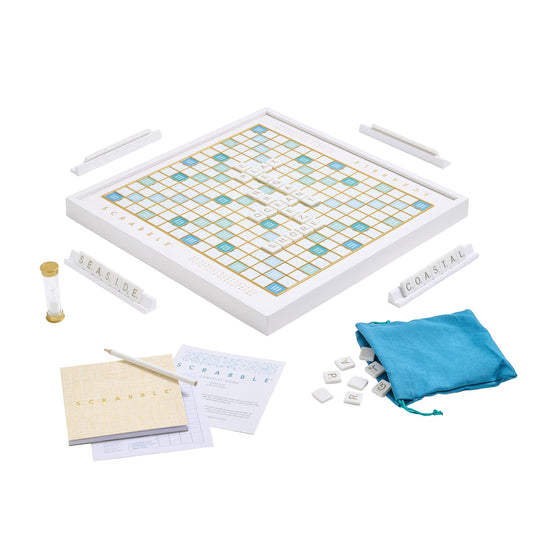 WS Game Company Scrabble Bianco Edition raised grid ensures precise word placement.