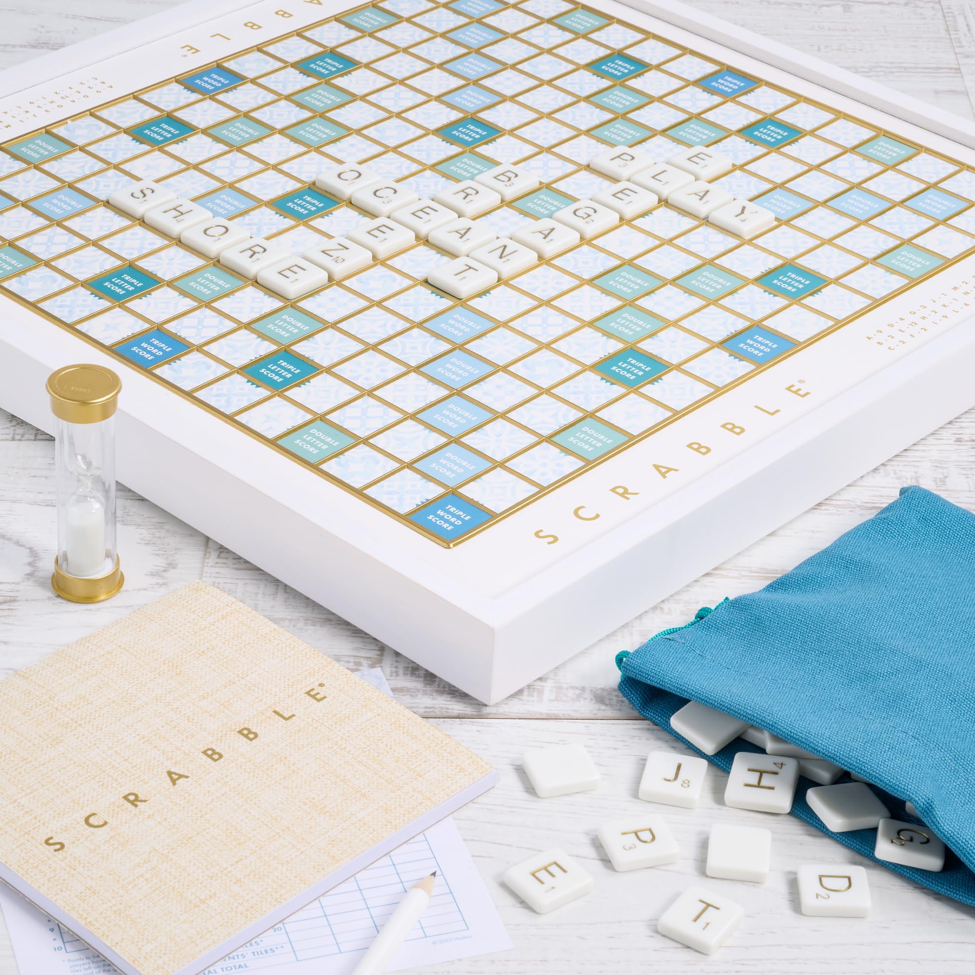 WS Game Company Scrabble Bianco Edition textured score pad for easy scoring.