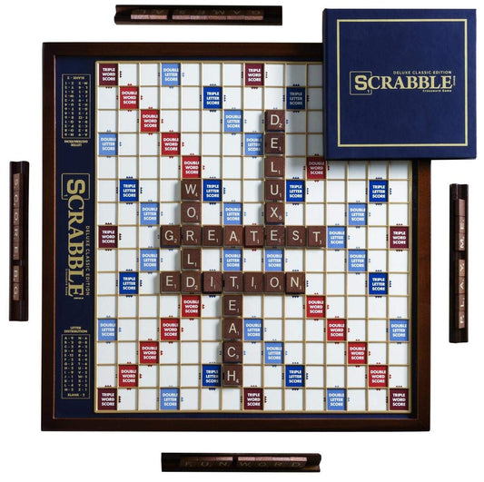 WS Game Company Scrabble Deluxe rotating board for easy viewing by all players.