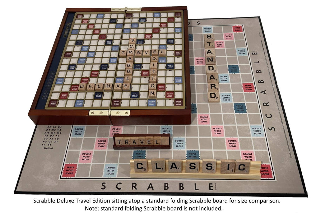 WS Game Company Scrabble Deluxe Travel scorepad and pencil included.