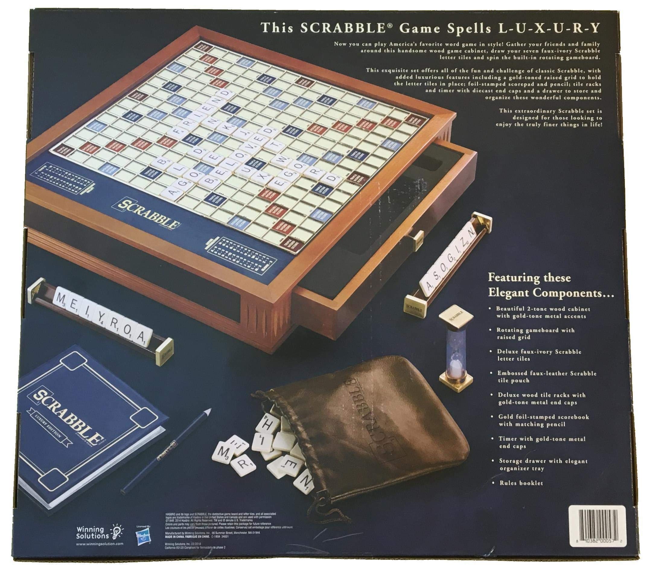 WS Game Company Scrabble Trophy Edition integrated storage drawer keeps components neatly organized