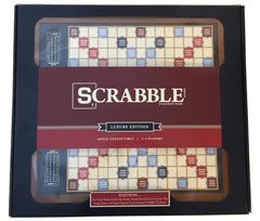WS Game Company Scrabble Trophy Edition wooden racks with gold end caps add elegance
