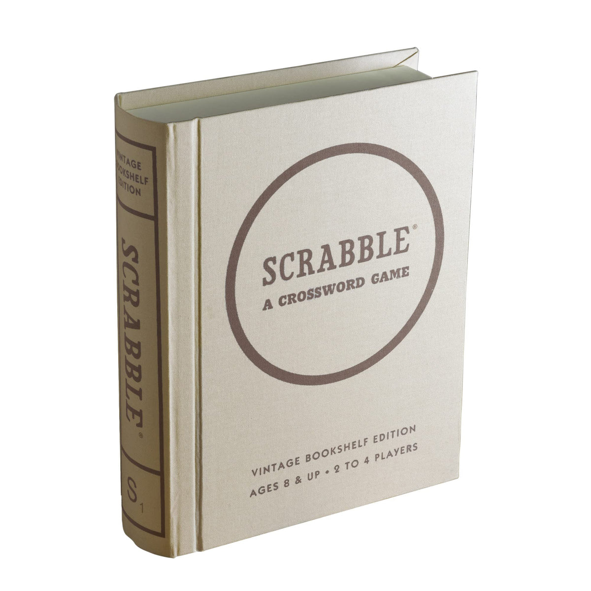 WS Game Company Scrabble vintage bookshelf open for quick, organized game setup