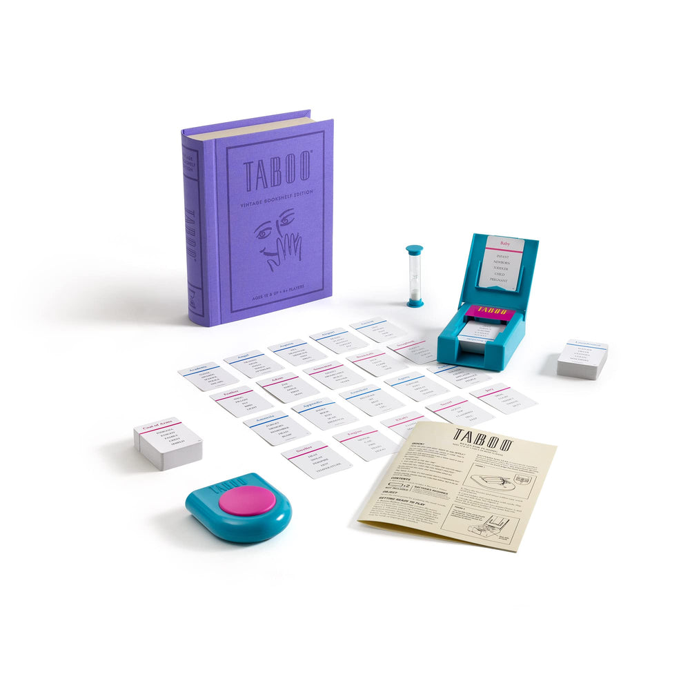 WS Game Company Taboo Vintage Bookshelf Edition—buzzer included for energetic play.
