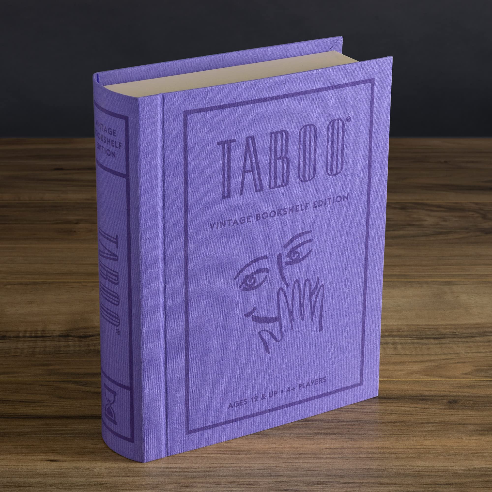 WS Game Company Taboo Vintage Bookshelf Edition—compact design fits neatly on a bookshelf.