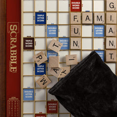 WS Game Company velvet pouch protecting Scrabble tiles between rounds