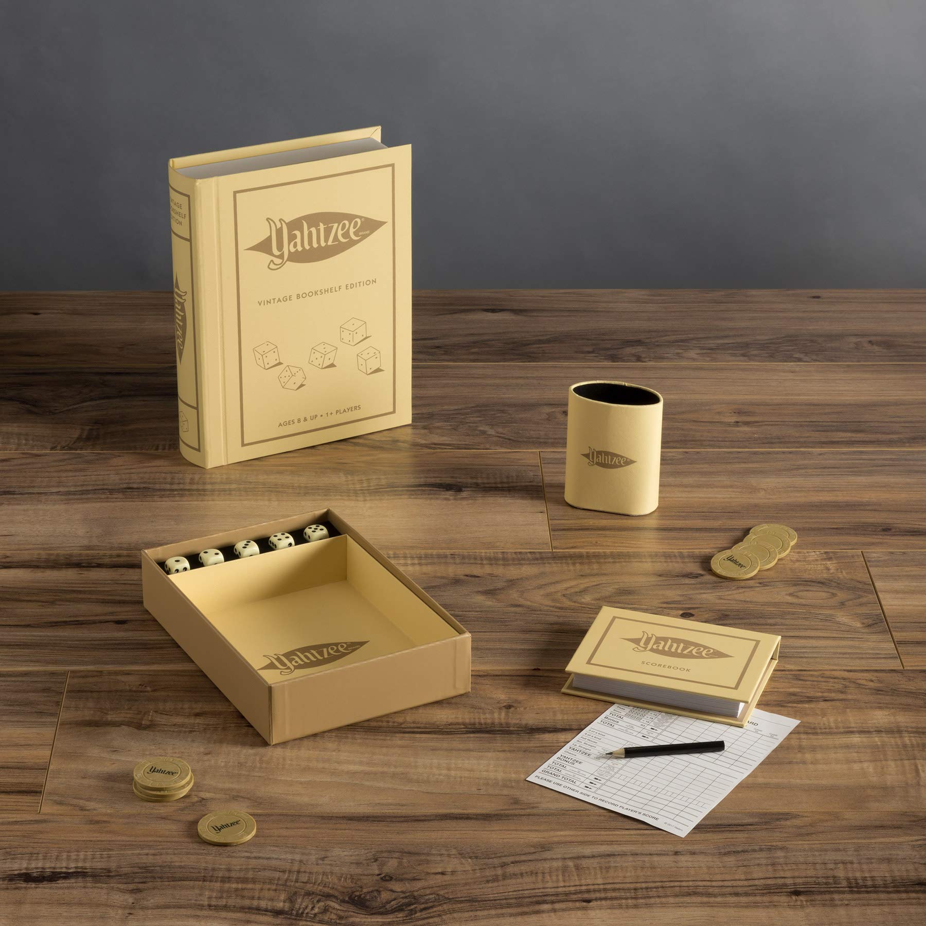 Deluxe rolling tray and cup for Yahtzee rolls during game night.