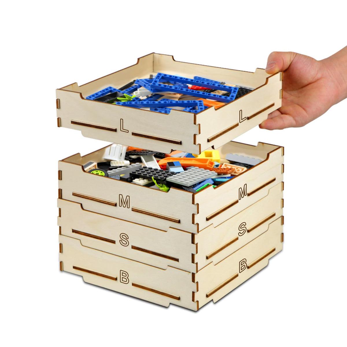WSBXBB 4-tray sorter top view for organized Lego bricks.