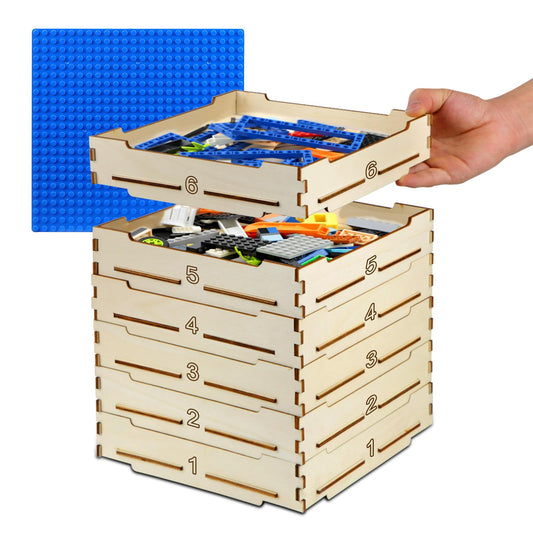 WSBXBB 6-tray sorter box for Lego bricks keeps blocks organized and accessible.