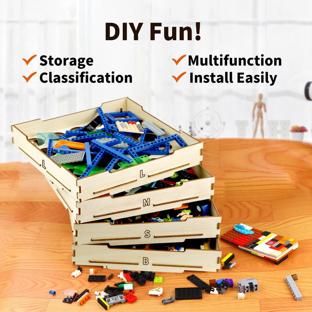 WSBXBB basswood sorter trays for Lego storage and sorting.